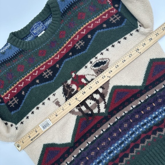 VTG Woolrich Wool Sweater Equestrian Geometric Pattern Womens Large Chunky Knit - Picture 4 of 8
